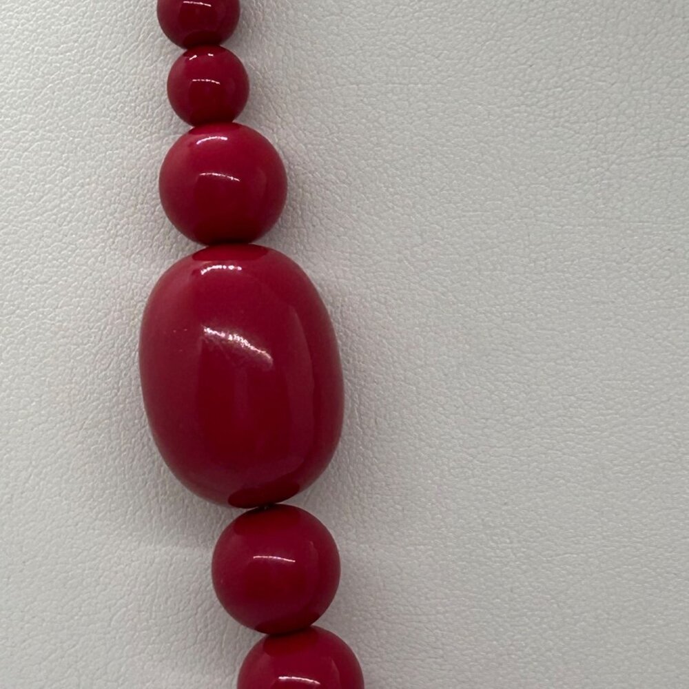 Pink Acrylic Beaded Necklace Oval Round Beads Glow Under UV Light 20" Statement - Picture 6 of 13